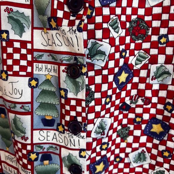 Robyn Lyn VTG Christmas VEST Mixed Print Happy Holidays Novelty Size L/XL Cotton - Picture 5 of 10